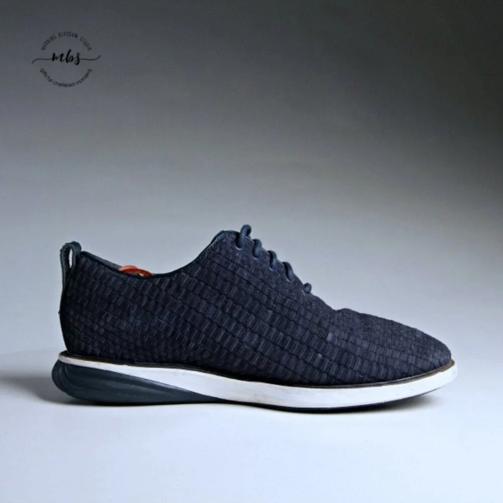 Cole Haan Grand Evolution Oxford Woven Leather Blue Shoes‎ Men 8.5